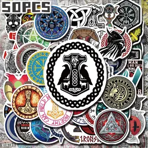 50PCS Viking Gear Aesthetic Stickers Pack, Norse Helmet & Weapon Illustration Vinyl Stickers for Laptop, Water Bottle, Phone Case, Scrapbook, Journal, Planner, DIY Craft Decoration