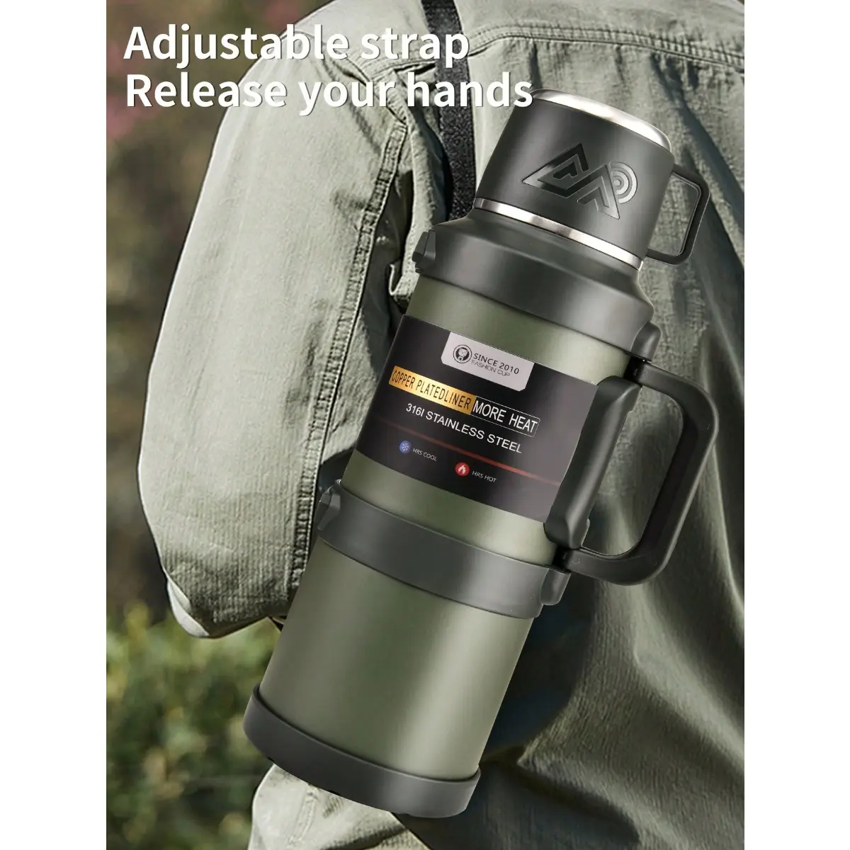 1 PC Large thermos -1.7L/2.0L/2.5L 316 stainless steel thermos, Stainless Steel Insulated Flask, suitable for travel, camping -2.5 liters super large vacuum insulation thermos, with handle and strap, Portable, suitable for hot and cold drinks