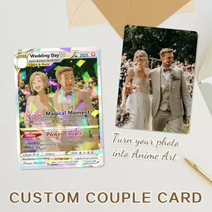 Personalized Couple Anniversary Card - Custom Anime Style Photo Card - Wedding Valentine Gift For Her Him