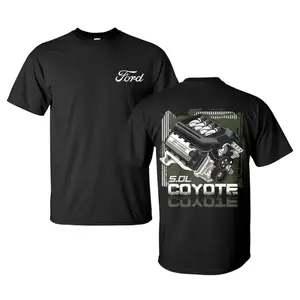 Ford 5.0L Coyote T-Shirt, High-Performance V8 Engine Graphic with Front Script Logo, Muscle Car Graphic Tee for Mustang Fans & Gearheads, Gift for Ford Racing Enthusiasts