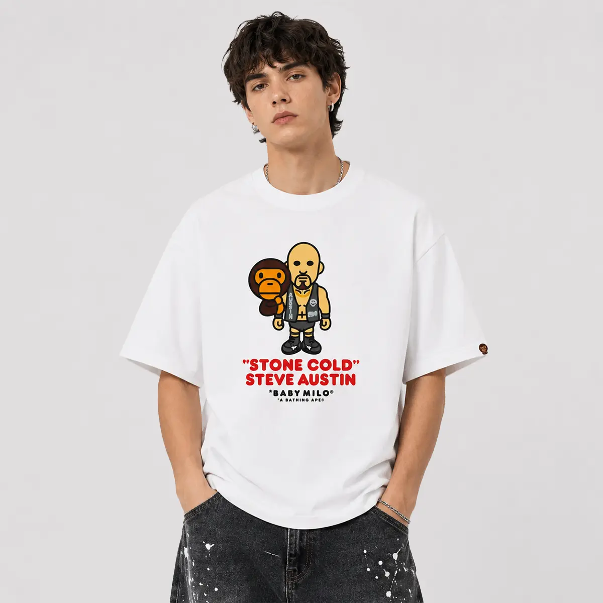 BAPE X WWE STONE COLD STEVE AUSTIN BABY MILO RELAXED FIT TEE WHITE