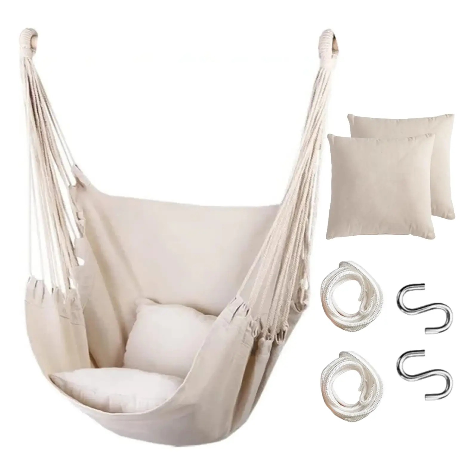 Hammock Chair Hanging Chair with 2 Cushions Max 300lbs Soft Cotton Swing Chair