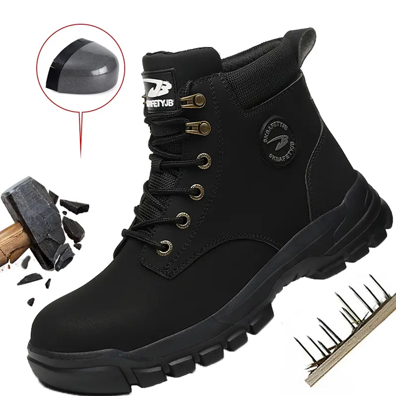 Waterproof Safety Boots Men Indestructible Steel Toe Work Boots Anti-smash Stab-resistant Safety Shoes Men Protective shoes Waterproof Anti-slip Roofing Shoes work hiking boots sneakers New Fashion