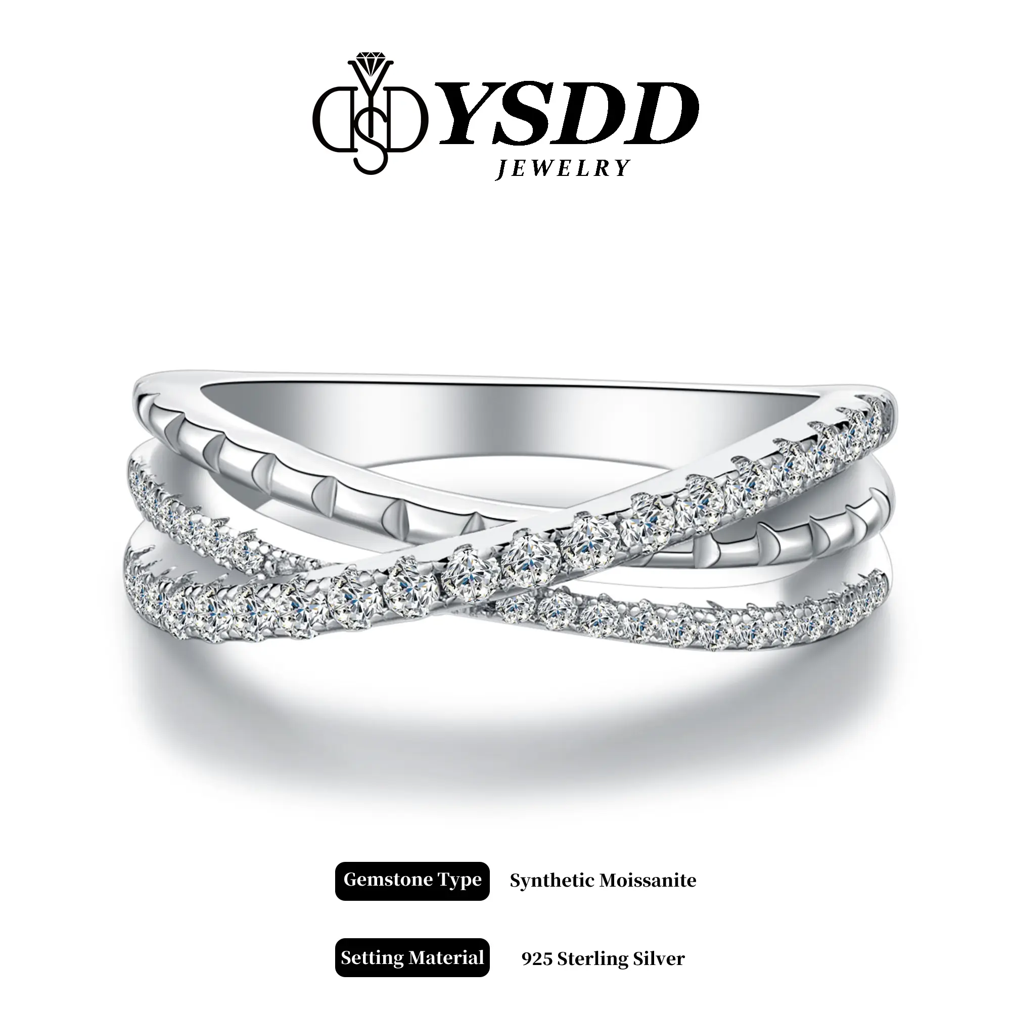925 Sterling Silver #331 Infinity Pave Criss Cross Synthetic Moissanite Wedding Ring, Moissanite Band Ring