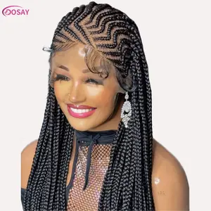 DOSAY Goddess 36" Cornrow Braided Wig with Baby Hair 360 Full Lace Fulani Knotless Box Braids 100% Heat-Resistant Fiber Full Lace Wig