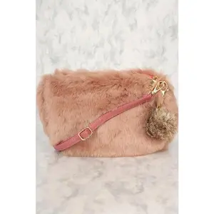 Sexy Dusty Mauve Faux Fur Shoulder Handbag
