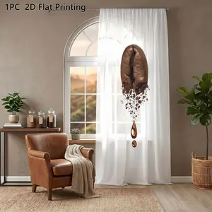 1PC Coffee Bean Drop Pattern Sheer Curtain, Creative Coffee Lover Window Decor, Suitable for All Seasons, Living Room, Tea Room, Study, Bedroom