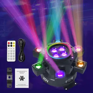 XDV Moving Head DJ Light 6 Arms, 150W RGBW Stage Light with DMX-512, Sound Activated for Parties & Weddings