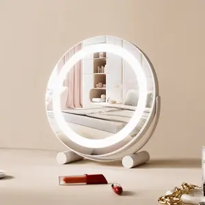 VEVOR 12-Inch Round LED Lighted Vanity Mirror, 3 Color Lighting Modes, 5X Magnification, Smart Touch Control, 360-Degree Rotation, Tabletop Model for Bedroom, Home Improvement Room Decor (White)