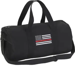 Black Heavy Canvas Gym Travel Shoulder Duffle Bag with Thin Red Line 19" x 9"