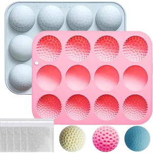 Golf Ball Cake Pop Mold with Candy Bags, 2 PCS Hot Chocolate Bomb Mold, 12-Cavity Golf Ball Silicone Mold for Cake Decorations Chocolate Candy Soap Gummy Golf Themed Party Supplies