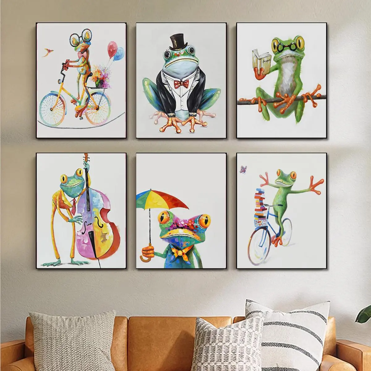 Cartoon Cute Frog Wall Art Canvas Print, Modern Home Decor for Kids Room, Unframed Poster for Bedroom Decoration, Fun and Colorful Wall Hanging
