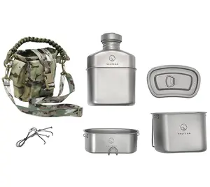 Valtcan Titanium EndurePro Canteen with Mess kit Water Bottle Set Hydrate for Survival 1.1L, 750ml, 400ml Lunchbox cup with lid and Carrying Case