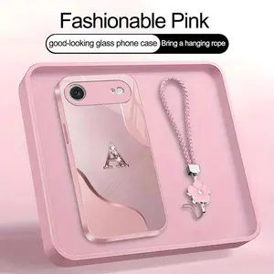 Wave Art 26 letter Phone Case, Suitable for [iPhone 17 Air] high-end women's, Lanyard a beautiful four-leaf clover lanyard is included🍀 952