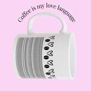 Famgem Hidden Message Ceramic Mug, Coffee is my Love Language, Heart & Pattern Design, Gift for Her, Home Decor, Unique Tea Cup, Secret Message