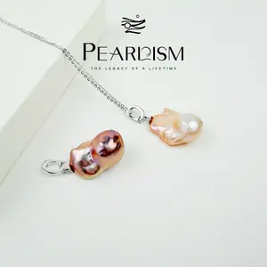 【Live】PEARLISM Trendy Everyday Baroque Pearl Pendant | 22-30mm Two-Tone Silver Hypoallergenic-AFBP001