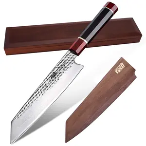 FINDKING Prestige Series Kiritsuke Knife with Walnut Cover, Japanese VG10 Damascus Steel Blade, Ebony Wood Octagonal Handle, Professional Sashimi Sushi Fish Knife (9 Inches, with Wooden Gift Box)