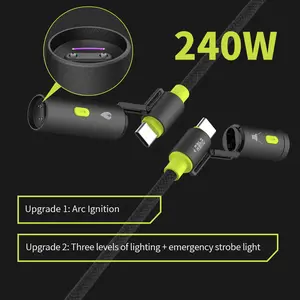 Arc ignition data cable camping LED light fast charging 240W charging cable, 5-foot 240W USB-C charging cable, can quickly charge MacBook, iPhone, Android, heavy-duty nylon weaving, dual USB connectors, type  c  charger