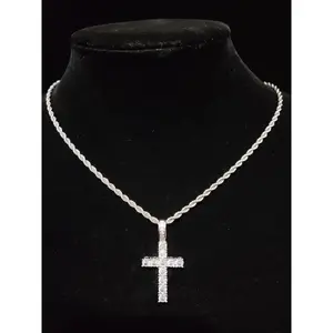 Unisex Cross Necklace for Men Jewelry , Hip Hop Mens Cross Necklaces gift Stainless Steel Cross Pendant Cuban Link Rope Chain
