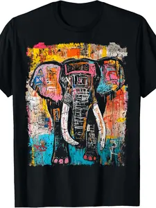 Pop Art Style Elephant Graffiti T-Shirt Same Style for Men And Women 2026 Summer Short Sleeve Printed T-Shirt 180GA Must-have Item for Your Summer Wardrobe, Versatile and Perfect for Gifting.