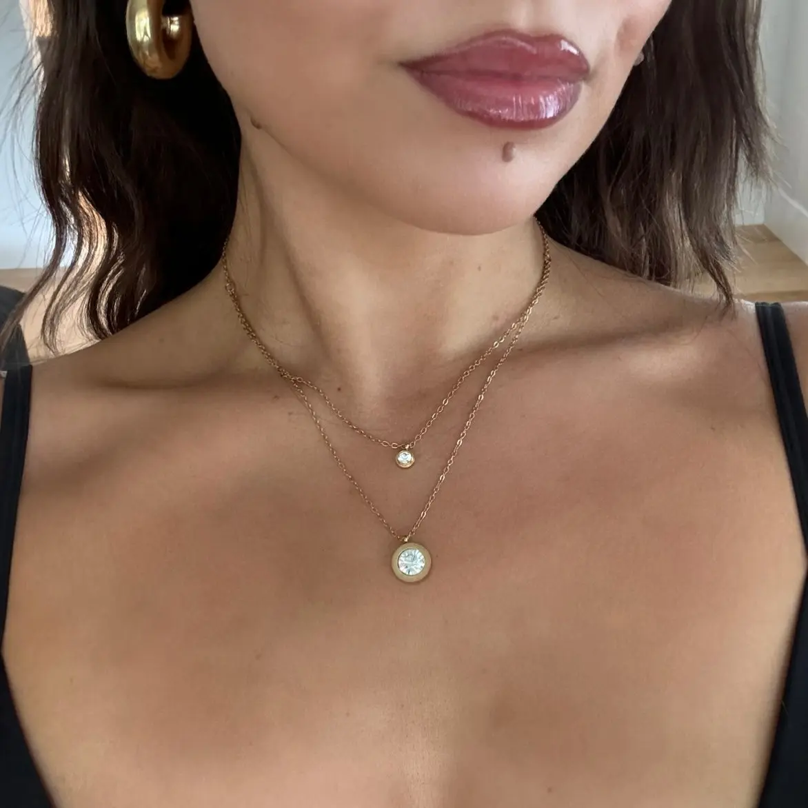 Women's Gold-Plated Stainless Steel Diamond Inspired Double-Chain Necklace - Dainty Layered Minimalist Accessory for Everyday Wear & Gifting, Necklaces for Women, Stainless Steel Necklaces