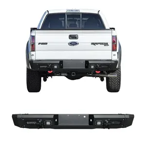 TIOYAR Steel Rear Bumper Black Texture for 2009-2014 Ford F150 SVT Raptor with LED Lights 2 x D-Rings Off-Road Performance