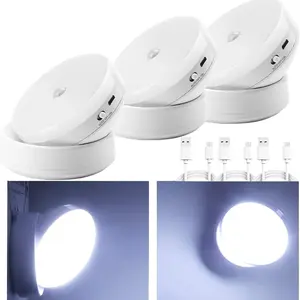 3-Pack Motion Sensor Night Light, Rechargeable LED Wall-Mounted Lamp, Auto-On/off Mode, Warm/ Light, Ideal for Cabinets & Hallways