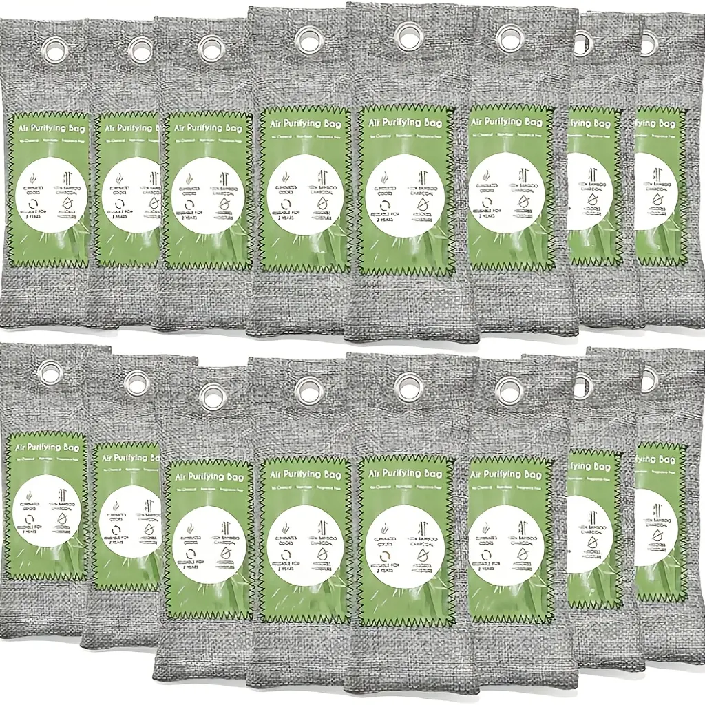 Vitscan Unscented Activated Bamboo Charcoal Air Purifying Bags, 16 x 50g Odor Eliminator, Moisture Absorber for Cars, Shoes, 16-Piece Household Air Freshener Set