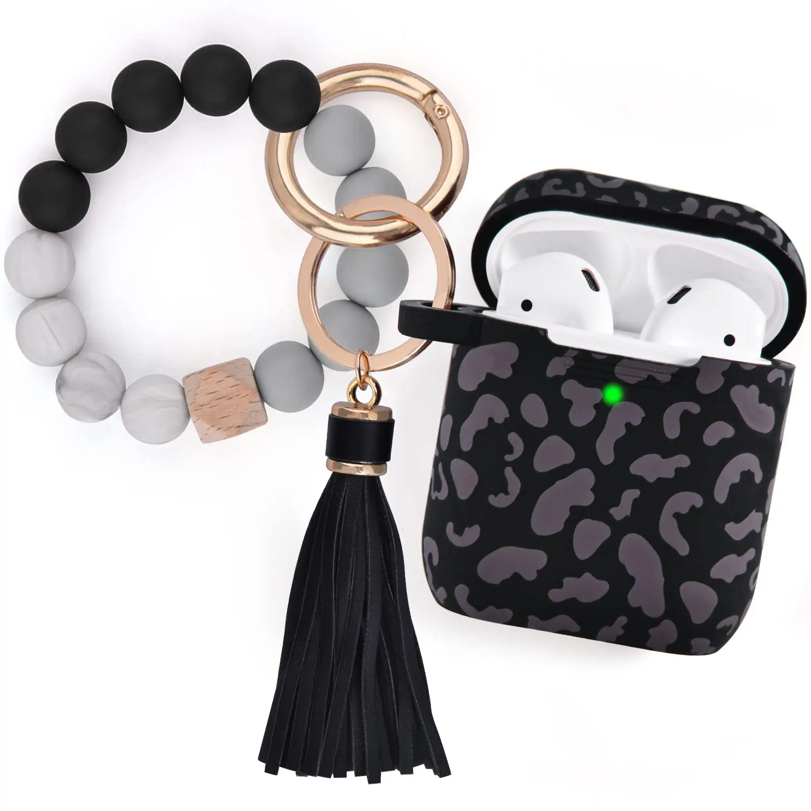 Compatible with Airpod 2nd Generation Case, Cute Apple 1&2 Case Cover for Women Girls, Silicone Protective Case with Bracelet Keychain