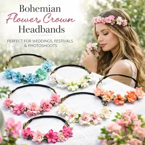 6 PCS Boho Flower Crowns for Women – Headpieces Collection Accessories, Floral Wreaths Tiaras for Brides Bridesmaids Flower Girls Weddings