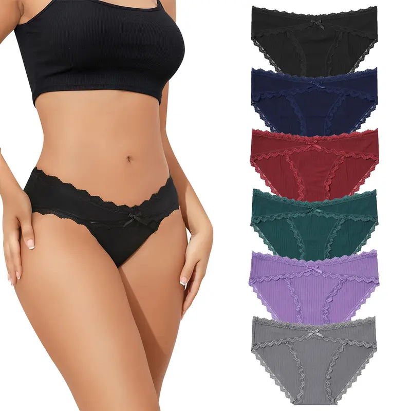 LEVAO Women's Cotton Lingerie - Cute, Lightweight Cheeky Bikini Panties with Stretch Lace, 6/10 Pack, Fit Hipster Briefs for Halloween,sohochic