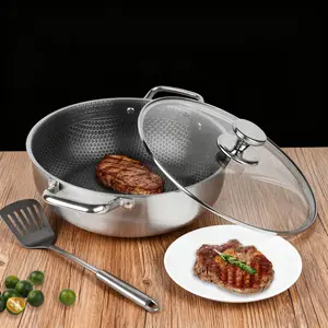 1 PC Stainless Steel Stir-Fry Wok, Non-Stick Honeycomb Design, Suitable for Gas and Induction Cooktops, High-Quality Home Kitchen Utensil a great helper for cooking.