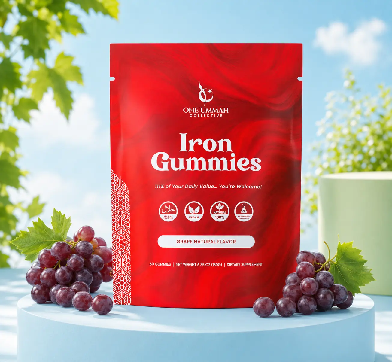 Halal Certified Iron Gummies - Vegan Iron 20mg Gummy Supplement with Vitamin C - Non-Constipation, High Absorption, & Accurate Dosing - 60 Count, Tasty Berry Flavor, Iron Deficiency Support, Nutrient Gummies