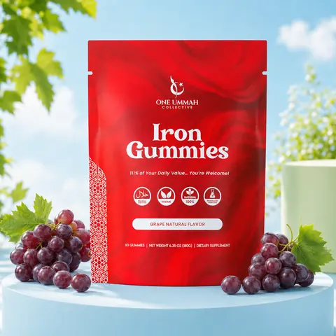Halal Certified Iron Gummies - Vegan Iron 20mg Gummy Supplement with Vitamin C - Non-Constipation, High Absorption, & Accurate Dosing - 60 Count, Tasty Berry Flavor, Iron Deficiency Support, Nutrient Gummies Energy Boost Natural Iron