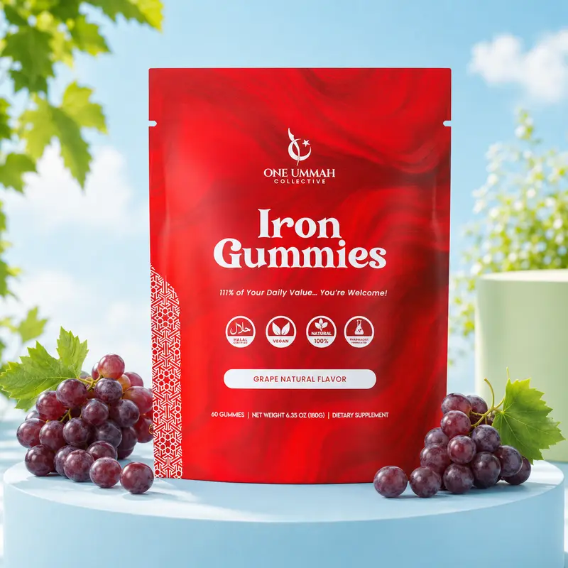Halal Certified Iron Gummies - Vegan Iron 20mg Gummy Supplement with Vitamin C - Non-Constipation, High Absorption, & Accurate Dosing - 60 Count, Tasty Berry Flavor, Iron Deficiency Support, Nutrient Gummies Energy Boost Natural Iron