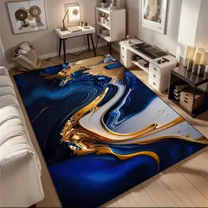 One Piece Blue Marble Pattern Rug Modern Abstract Rug - Designed for living rooms, bedrooms, family rooms, beds, chairs, rugs, dorm rooms, and garden patio decorative mats.