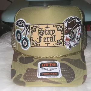 Otto Stay Feral Patch Trucker Hat with Chain - World Famous Foam Front OSFM Camo Design