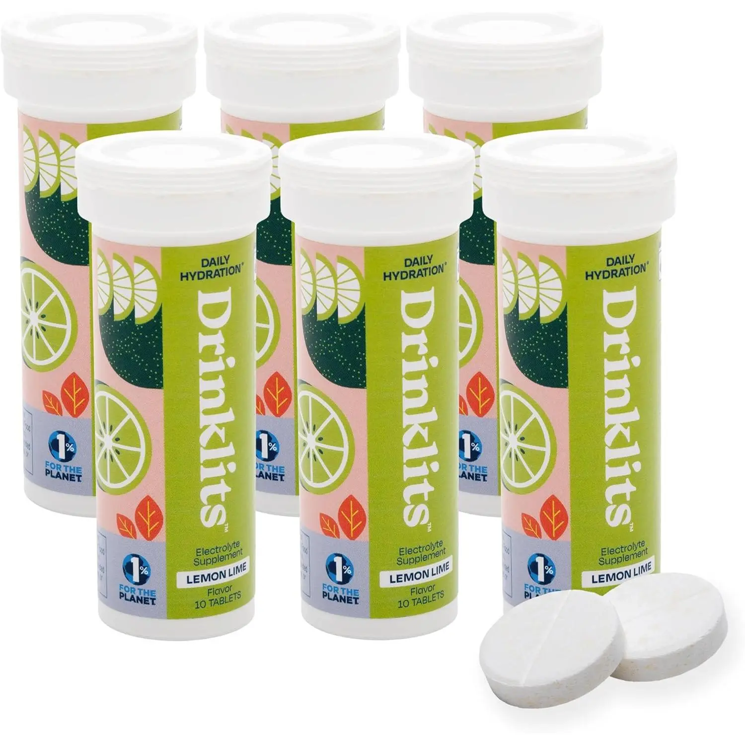 Drinklits Lemon Lime Electrolyte Fizzy Hydration Tablets (6) Tube Bundle | 0g Sugar - Natural Sports Drink - Essential Electrolytes | 60 Servings - 10 Tablets Per Tube