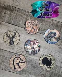 Cute Car Coasters Set of 2 Wildlife Camouflage Camo Outdoorsman Hunting Fishing Car Truck Accessories Cup Holder New Car Gift Car Decoration Women Men