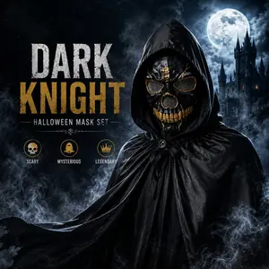 Dark Knight Skull Mask Set for Halloween, Hooded Cloak Cosplay Costume with Gothic Horror Style for Adults
