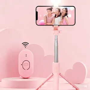 XSpower Selfie Stick Tripod With Fill Lights, Detachable Wireless Remote Control Phone Tripod, New Retractable Travel Tripod Accessories Portable, For Live Streaming & Video Recording Perfect For Photography, Makeup, Group Selfies