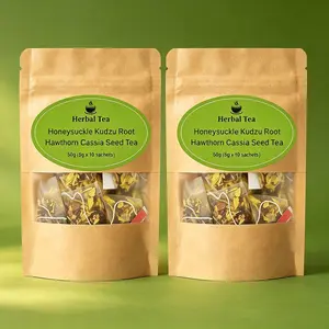 Honeysuckle & Pueraria Root Herbal Tea, 20 Bags. A Natural Caffeine Free Tisane with Chrysanthemum, Cassia Seed, Winter Melon, Licorice & Hawthorn. Rich, Earthy, and Slightly Sweet Blend of 7 Traditional Herbs.
