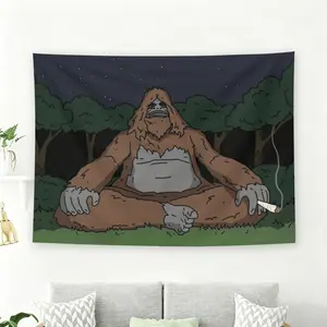 The Big Lez Show Sassy the Sasquatch Smoking Wall Flag, Cartoon Meme Tapestry, Black Flash Style Funny Room Decor