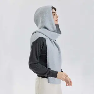 New Solid Colour Winter Warm Hooded Knit Scarf Luxury and Elegant Fashion Korean Ins Style Hat Scarf Ladies Outdoor Trend Scarf