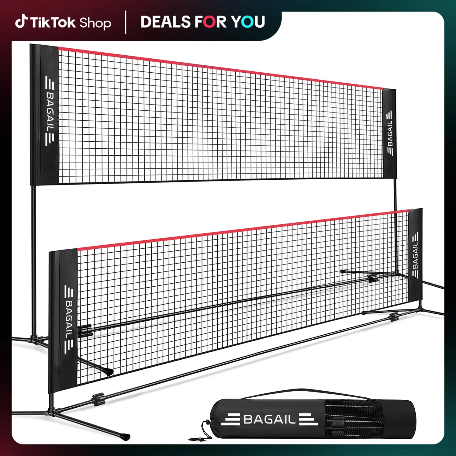 【Summer Wins】BAGAIL Badminton Net, Height Adjustable Kids Volleyball Net, Foldable Nylon Net 10 ft/14ft/17ft Wide, Tennis Net, Small Pickleball Net for Backyard Game and Indoor Outdoor Use, Easy Setup Racket Protector
