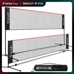 【Holiday Haul】BAGAIL Badminton Net, Height Adjustable Kids Volleyball Net, Foldable Nylon Net 10 ft/14ft/17ft Wide, Tennis Net, Small Pickleball Net for Backyard Game and Indoor Outdoor Use, Easy Setup Racket Protector
