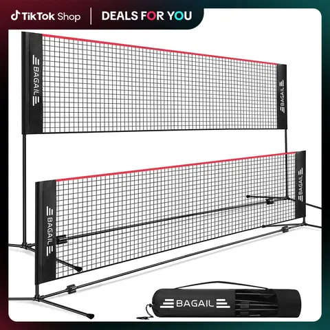 【BackToSchool】BAGAIL Badminton Net, Height Adjustable Kids Volleyball Net, Foldable Nylon Net 10 ft/14ft/17ft Wide, Tennis Net, Small Pickleball Net for Backyard Game and Indoor Outdoor Use, Easy Setup Racket Protector