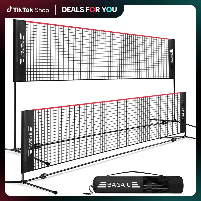 【BackToSchool】BAGAIL Badminton Net, Height Adjustable Kids Volleyball Net, Foldable Nylon Net 10 ft/14ft/17ft Wide, Tennis Net, Small Pickleball Net for Backyard Game and Indoor Outdoor Use, Easy Setup Racket Protector