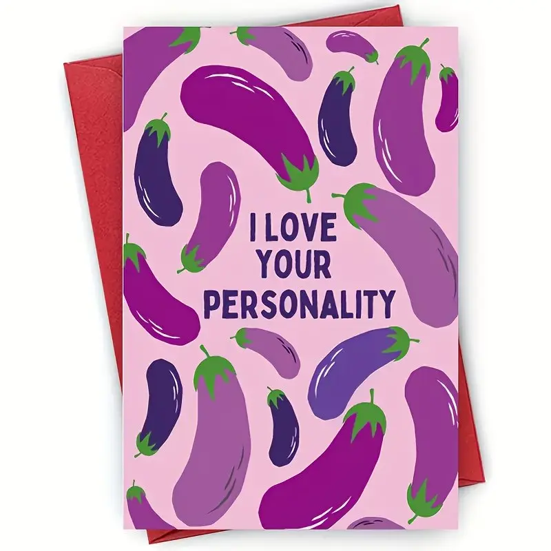 1pc Funny Valentine's Day Card for Husband or Boyfriend • Humorous Eggplant Design • Cartoon Anniversary Love Note • Includes Greeting Card and Envelope