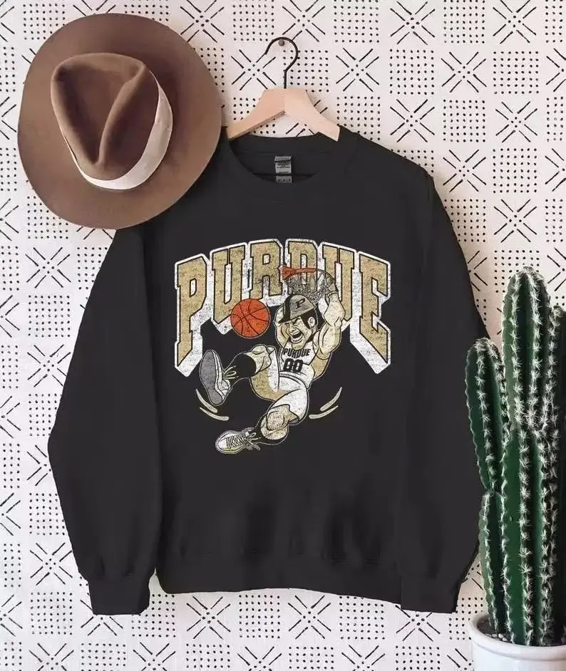 Retro Vintage Distressed Heavy Blend Crewneck Sweatshirt for Men and Women Purdue Basketball